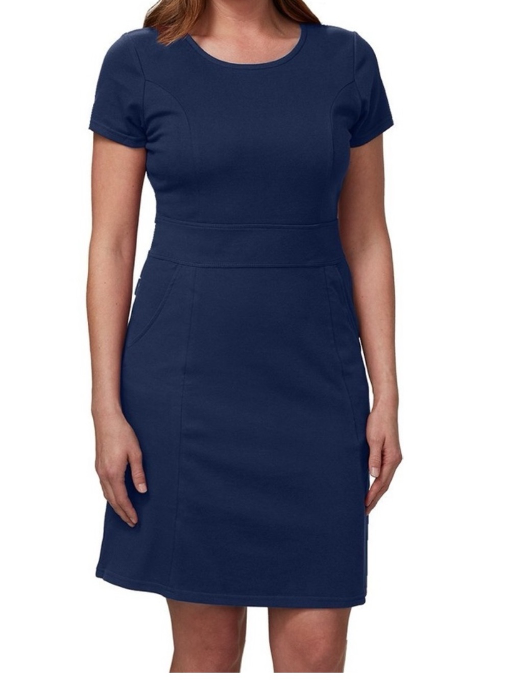 SCOTTeVEST Short Sleeve Dress Size Small Navy Blue Business Casual Travel Pocket